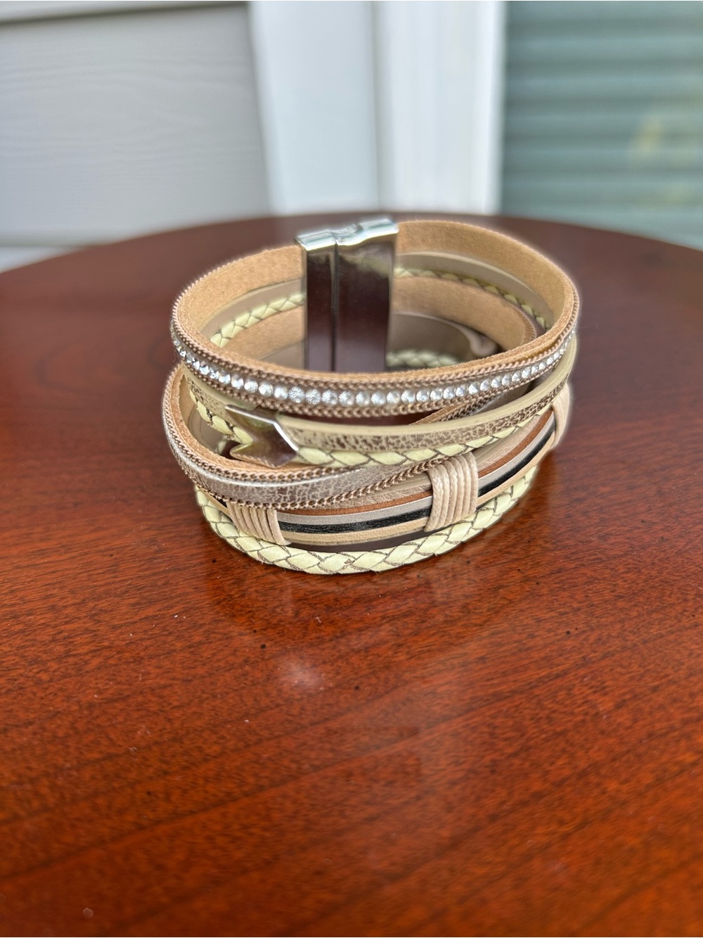 Multistrand Beige & Gold Women's Wrap Bracelet